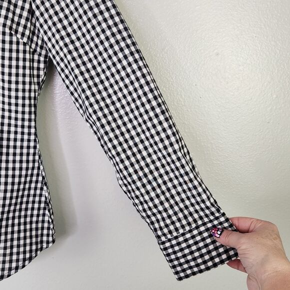 Boneyard Threadz B&W Checkered Button Up Shirt With Floral Skull Medium - Picture 5 of 8